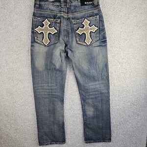Vintage Y2K CJ Black Cross Relaxed Straight Bootcut Jeans 34x32 Distressed